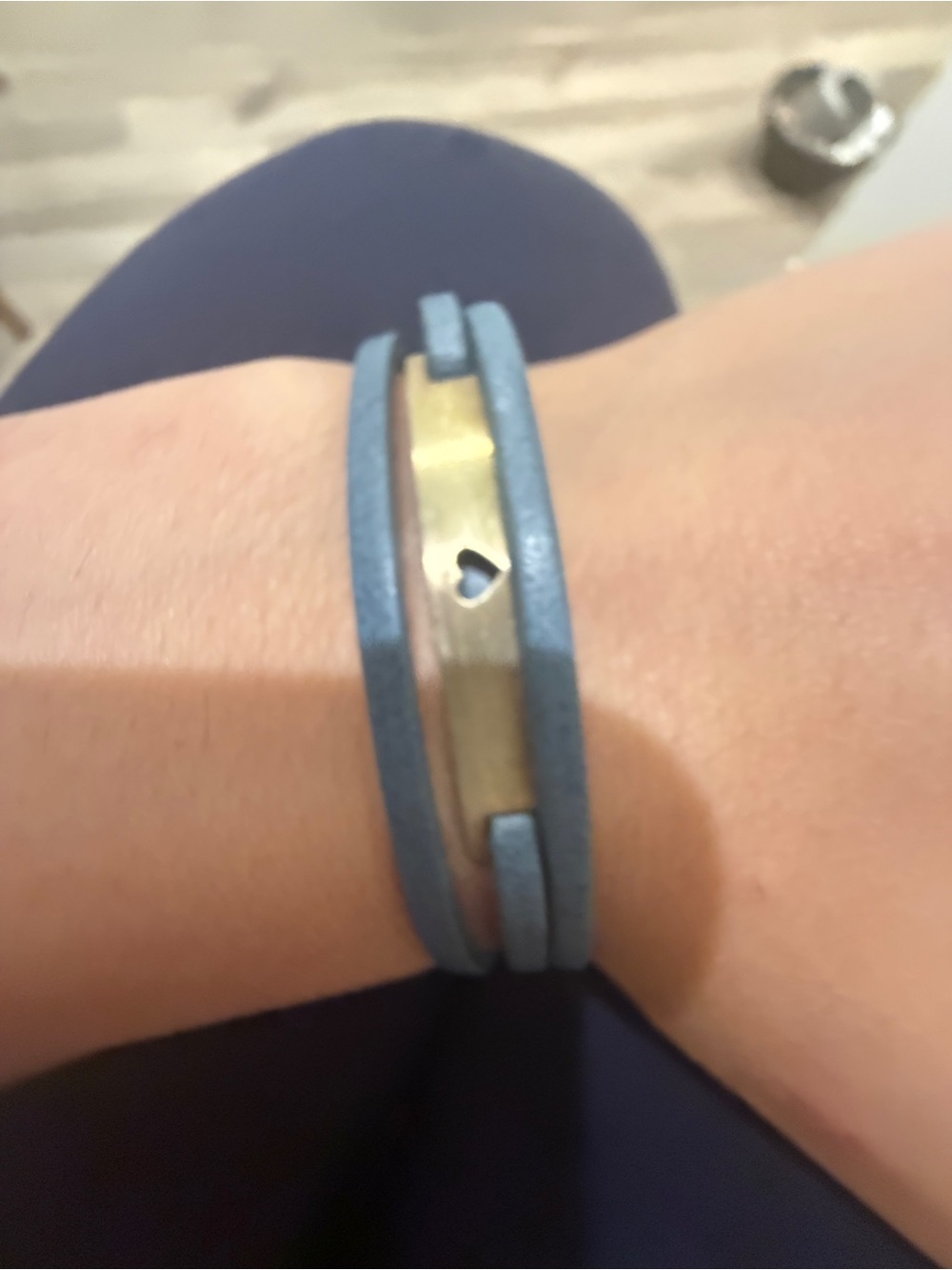 Blue Leather Wrap Bracelet with Gold Heart Accent